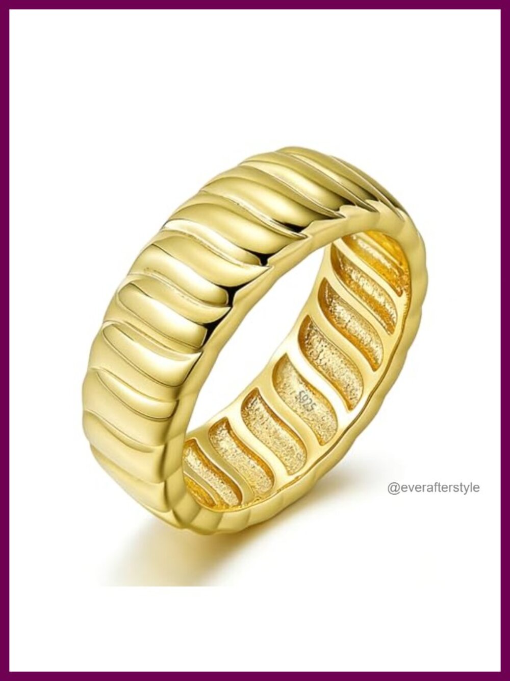 925 Sterling Silver 18K Gold Plated Chunky Wide Band Ring Statement Y2K